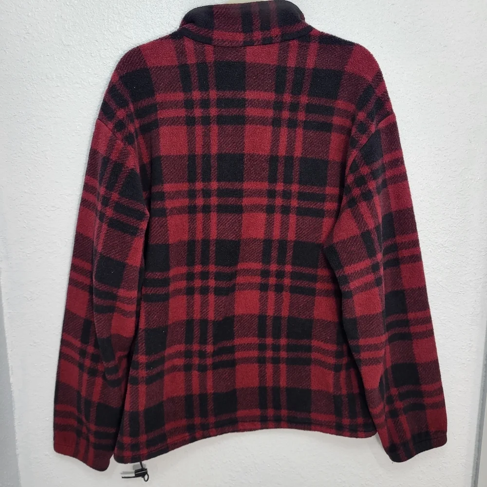 J. CREW Vintage Plaid Fleece 1/4 Zip Toggle Waist Pop-Over Jacket Red Size L
